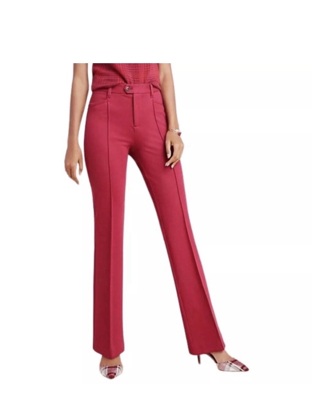 Anthropologie Essential Flared Trousers in Raspberry